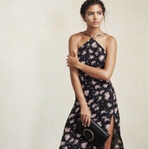 Reformation Black and Pink Halter Sundress adjustable straps side leg slit